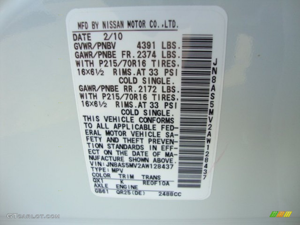 2010 Nissan Rogue S AWD 360 Value Package Parts Photos