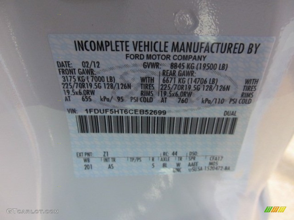 2012 F550 Super Duty Color Code Z1 for Oxford White Photo #61630722