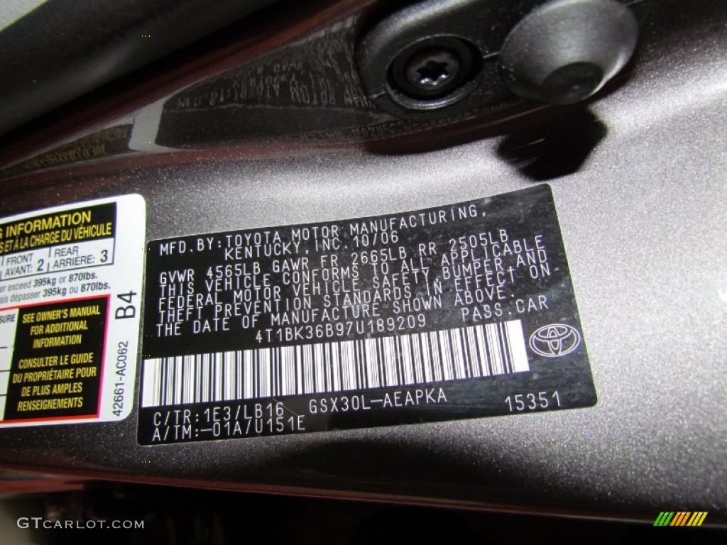 2007 Avalon Color Code 1E3 for Phantom Gray Pearl Photo #61633037