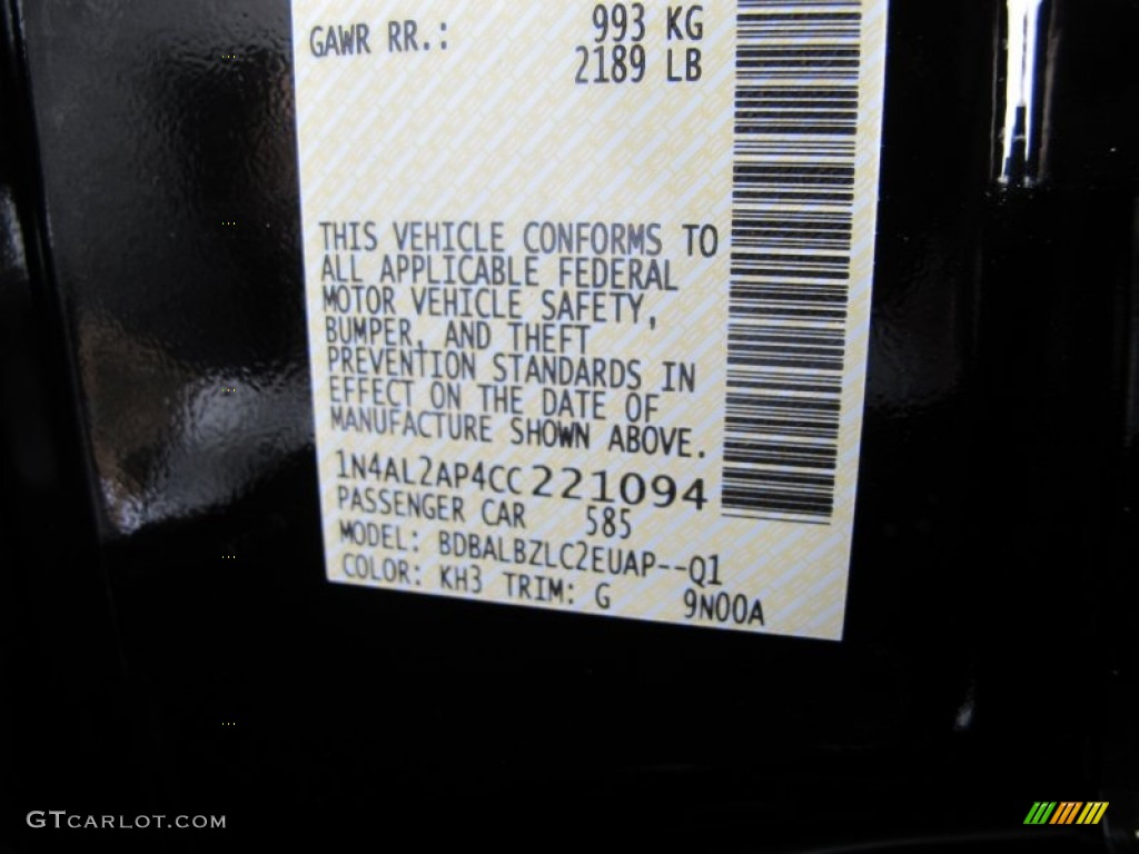 2012 Altima Color Code KH3 for Super Black Photo #61633622