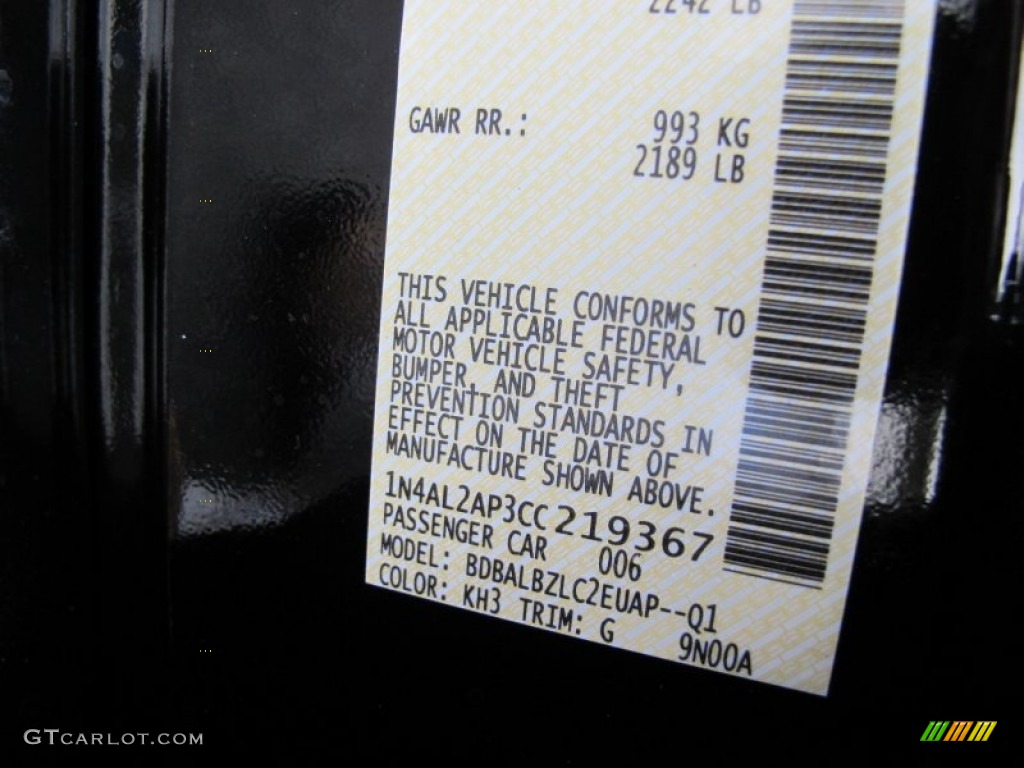 2012 Altima Color Code KH3 for Super Black Photo #61633928