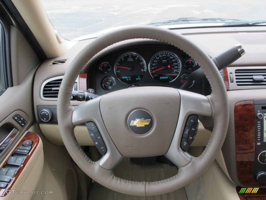 2012 Chevrolet Suburban LTZ Light Cashmere/Dark Cashmere Steering Wheel Photo #61635362
