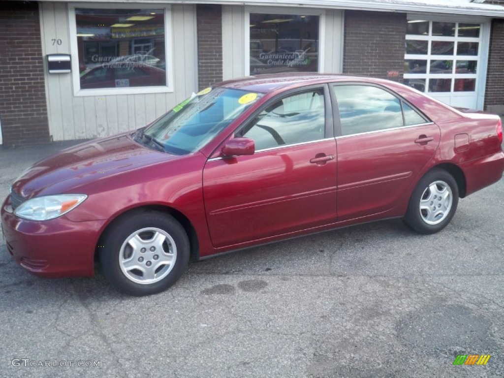 2002 Camry LE V6 - Salsa Red Pearl / Taupe photo #1