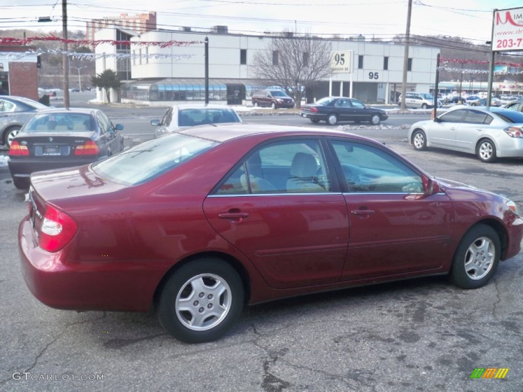 2002 Camry LE V6 - Salsa Red Pearl / Taupe photo #4