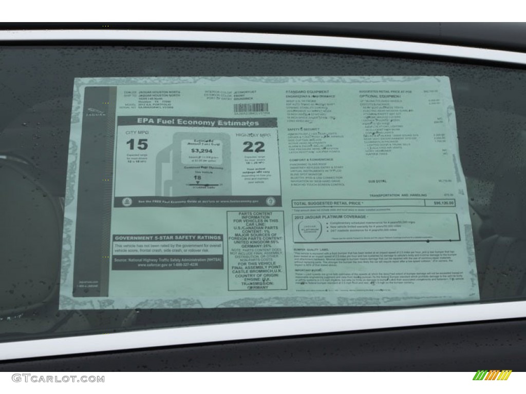 2012 Jaguar XJ XJL Portfolio Window Sticker Photo #61640810