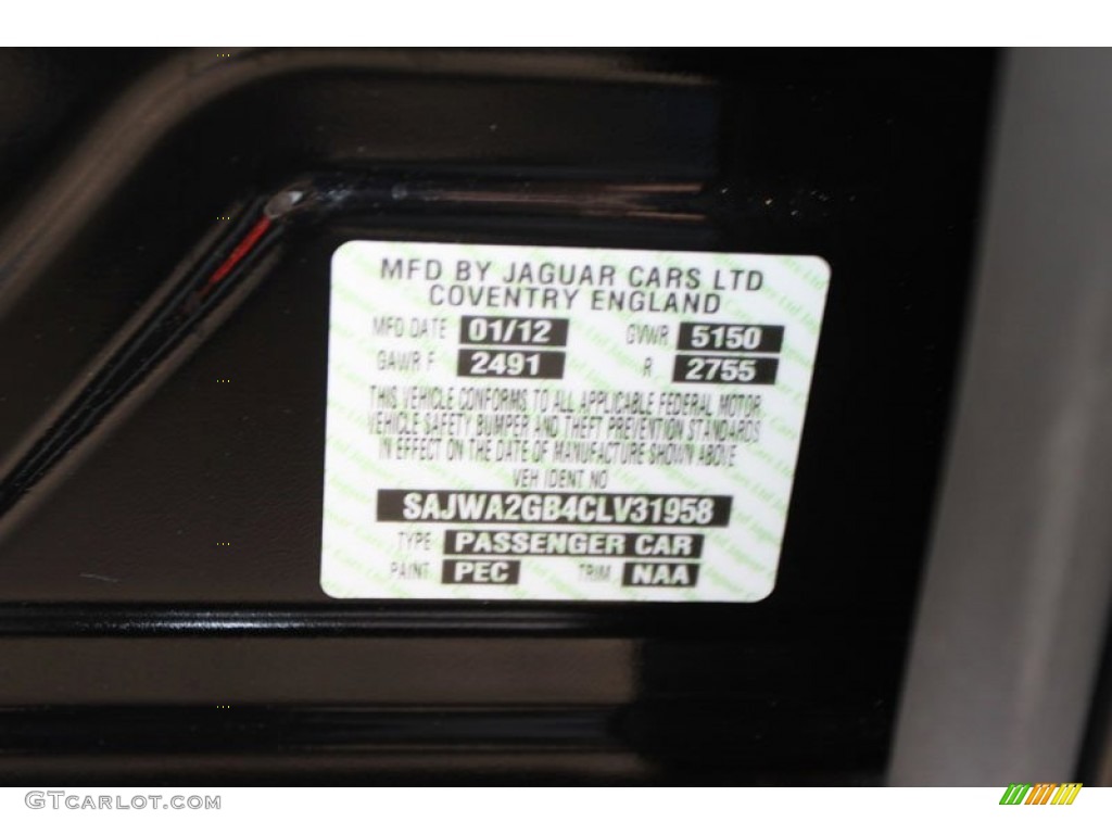 2012 XJ Color Code PEC for Ebony Photo #61640814