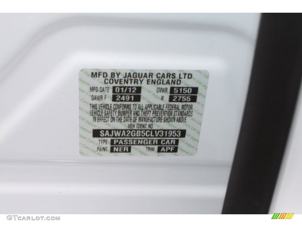 2012 XJ Color Code NER for Polaris White Photo #61640963