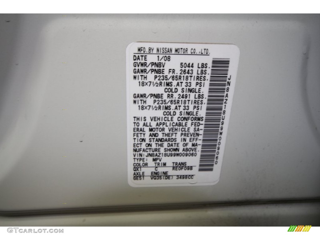2009 Murano Color Code QX1 for Glacier Pearl Photo #61649414