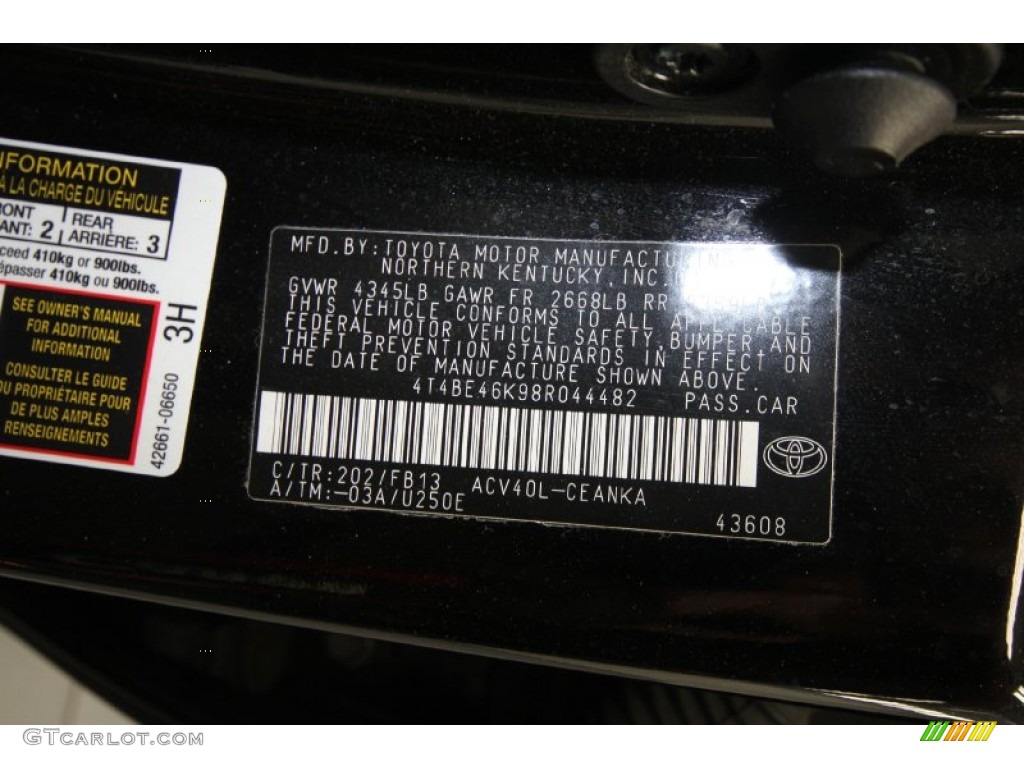 2008 Camry Color Code 202 for Black Photo #61650932