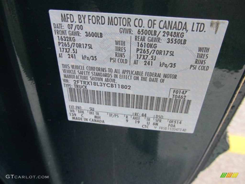 2000 F150 Color Code SU for Amazon Green Metallic Photo #61652247