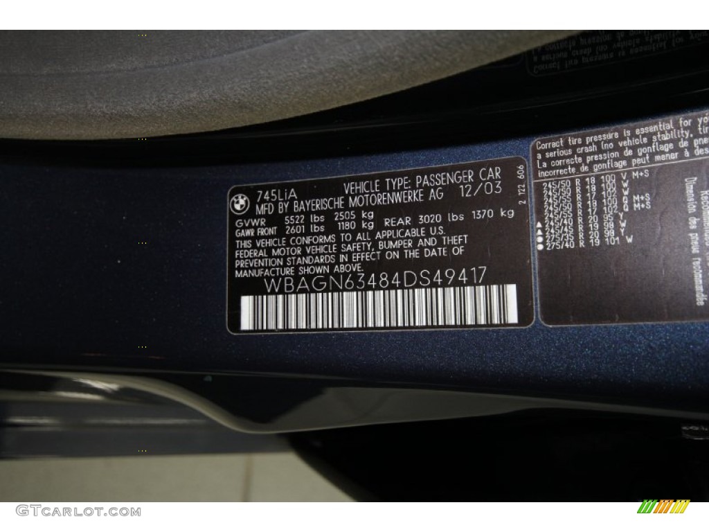 2004 7 Series 745Li Sedan - Toledo Blue Metallic / Basalt Grey/Flannel Grey photo #10