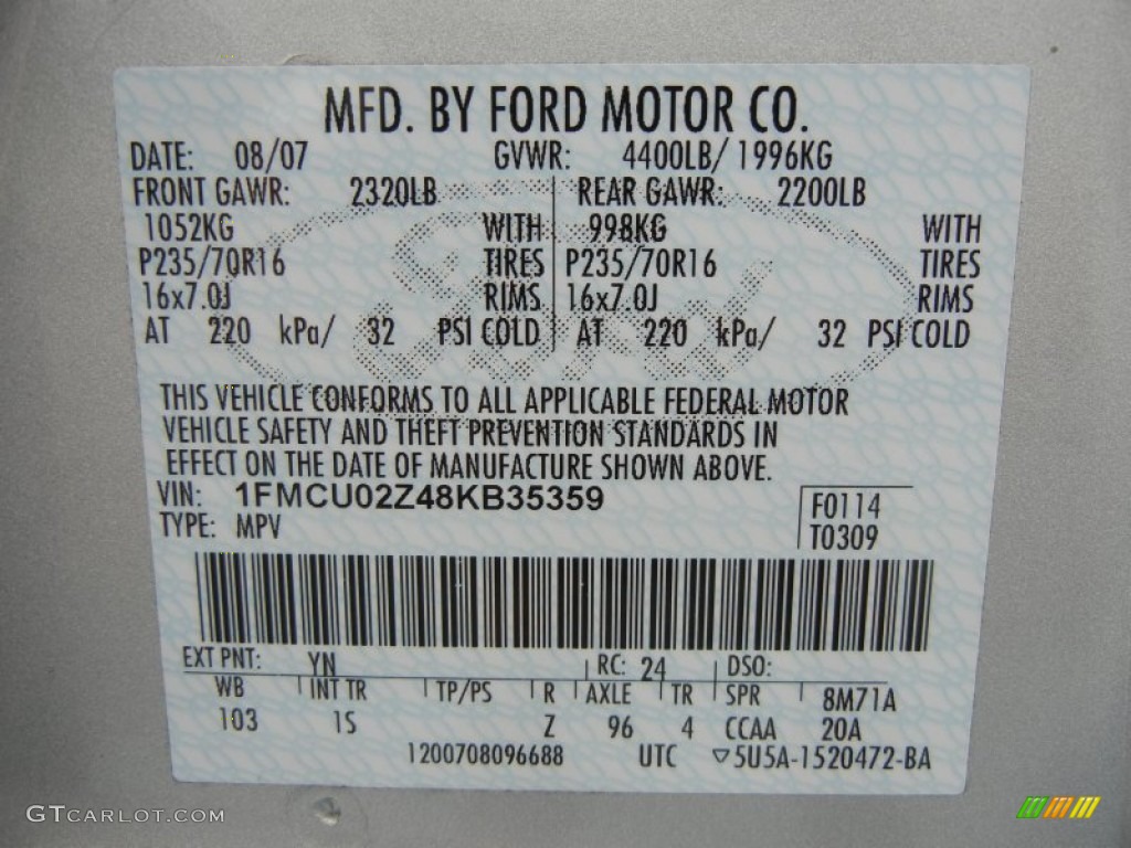 2008 Escape Color Code YN for Silver Metallic Photo #61656373