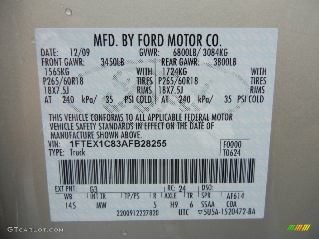 2010 F150 Color Code G3 for Pueblo Gold Metallic Photo #61657583