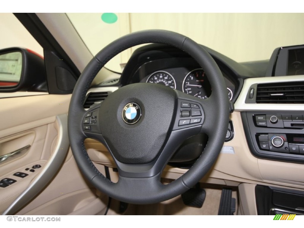 2012 BMW 3 Series 328i Sedan Venetian Beige Steering Wheel Photo #61657973