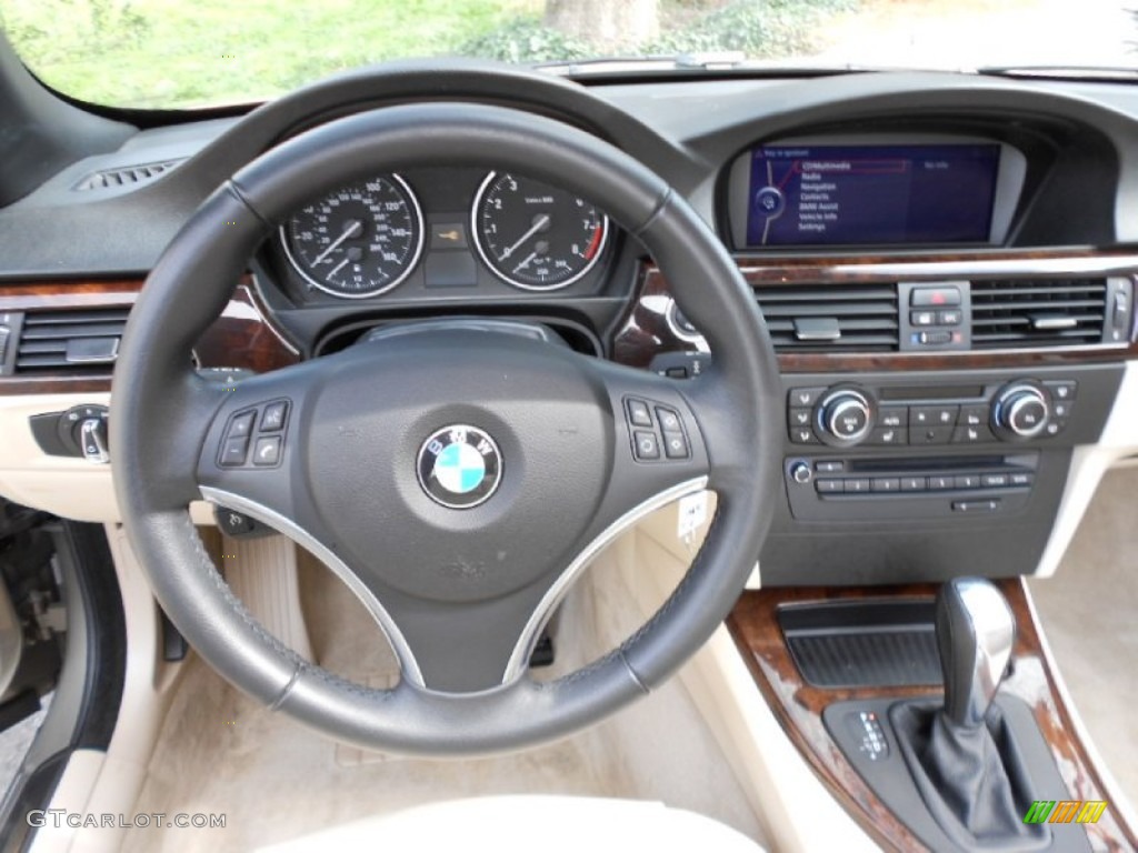2010 BMW 3 Series 328i Convertible Cream Beige Steering Wheel Photo #61659204
