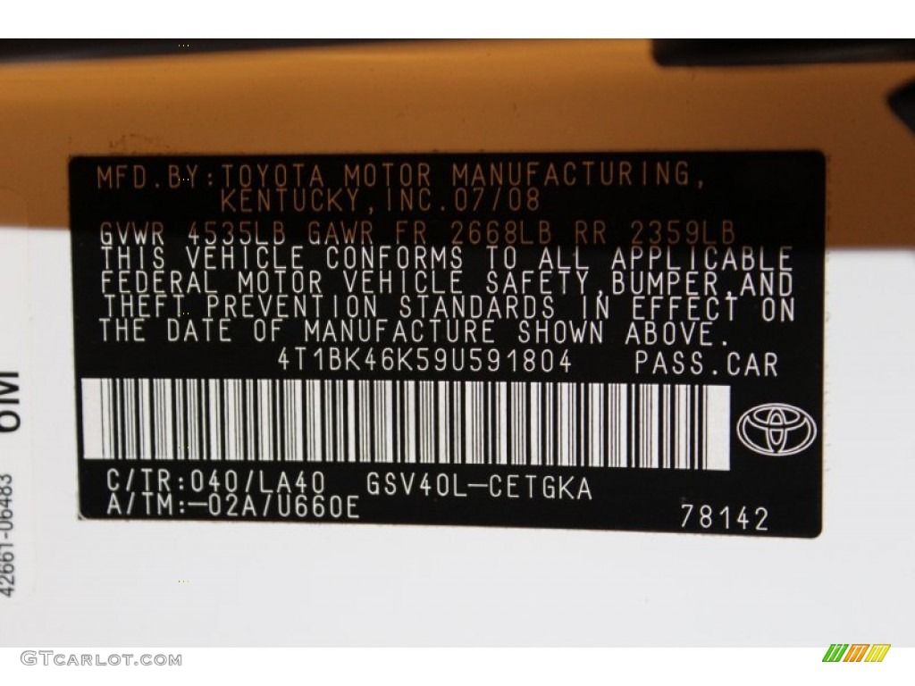 2009 Camry Color Code 040 for Super White Photo #61659718