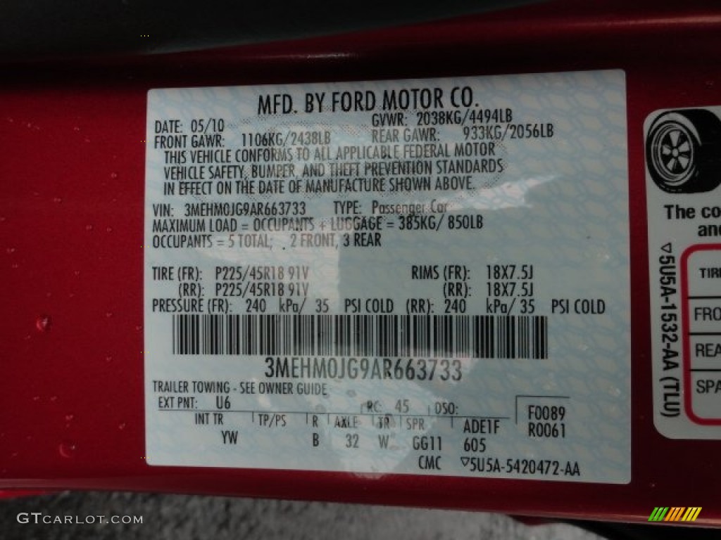 2010 Mercury Milan V6 Premier Color Code Photos