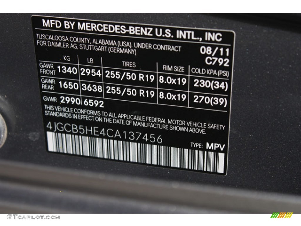 2012 Mercedes-Benz R 350 4Matic Color Code Photos