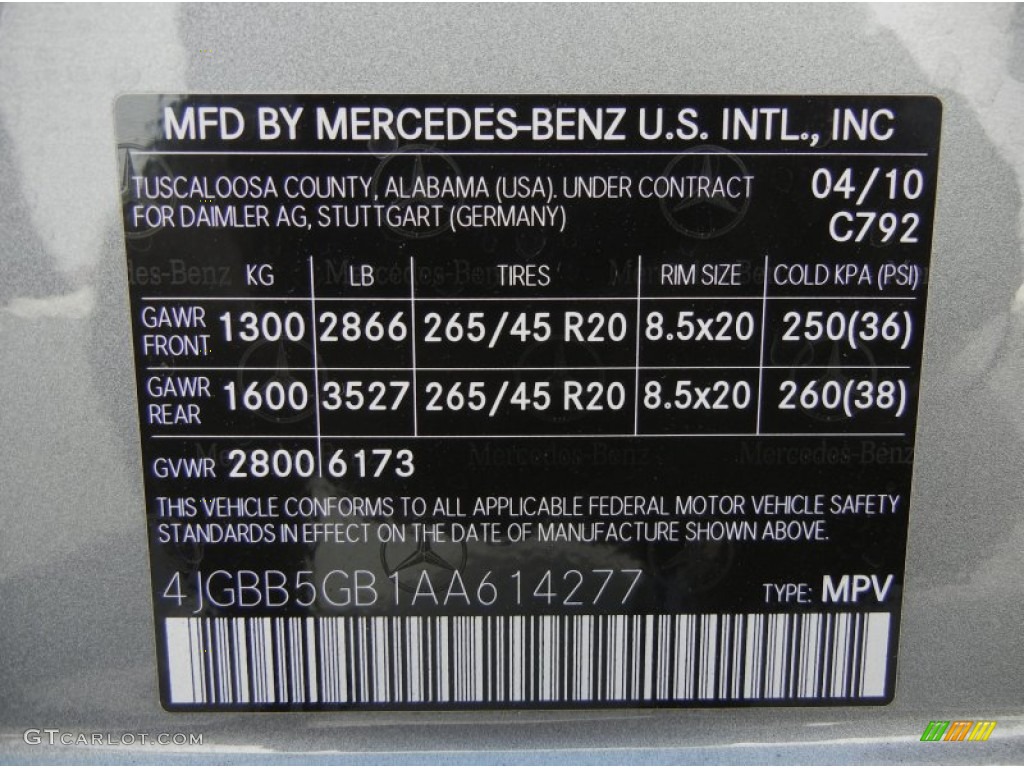 2010 ML Color Code 792 for Palladium Silver Metallic Photo #61670045
