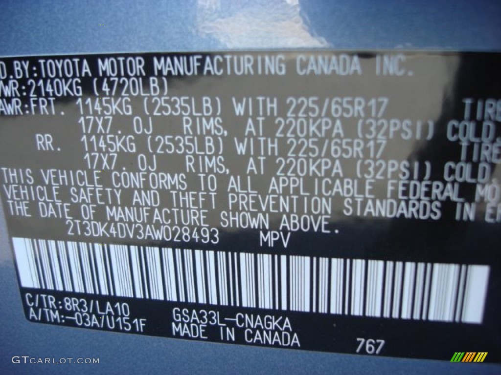 2010 RAV4 Color Code 8R3 for Pacific Blue Metallic Photo #61671631