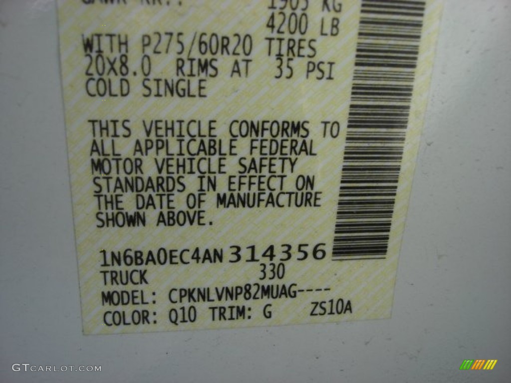 2010 Titan Color Code Q10 for Blizzard White Photo #61672033