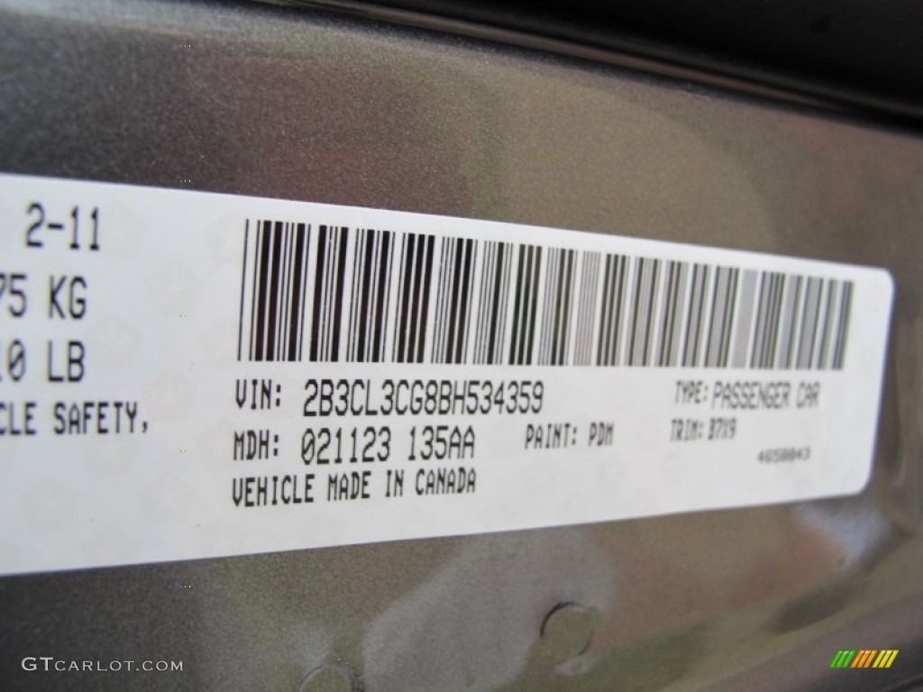 2011 Charger Color Code PDM for Tungsten Metallic Photo #61672510