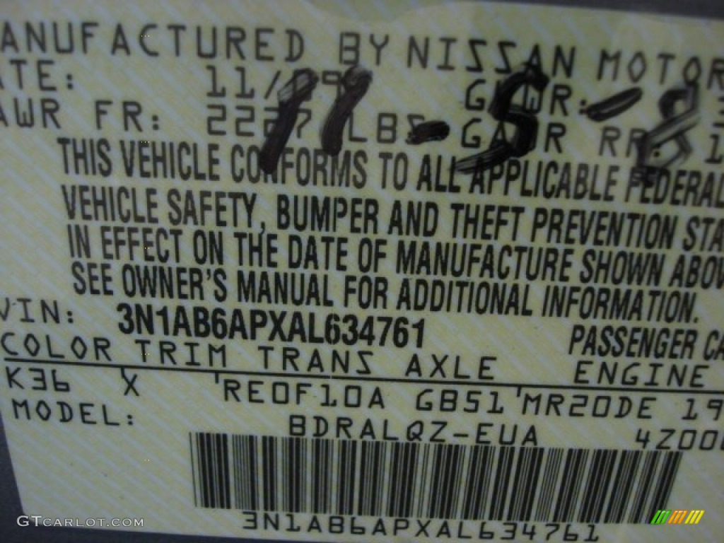 2010 Sentra Color Code K36 for Magnetic Gray Metallic Photo #61673454