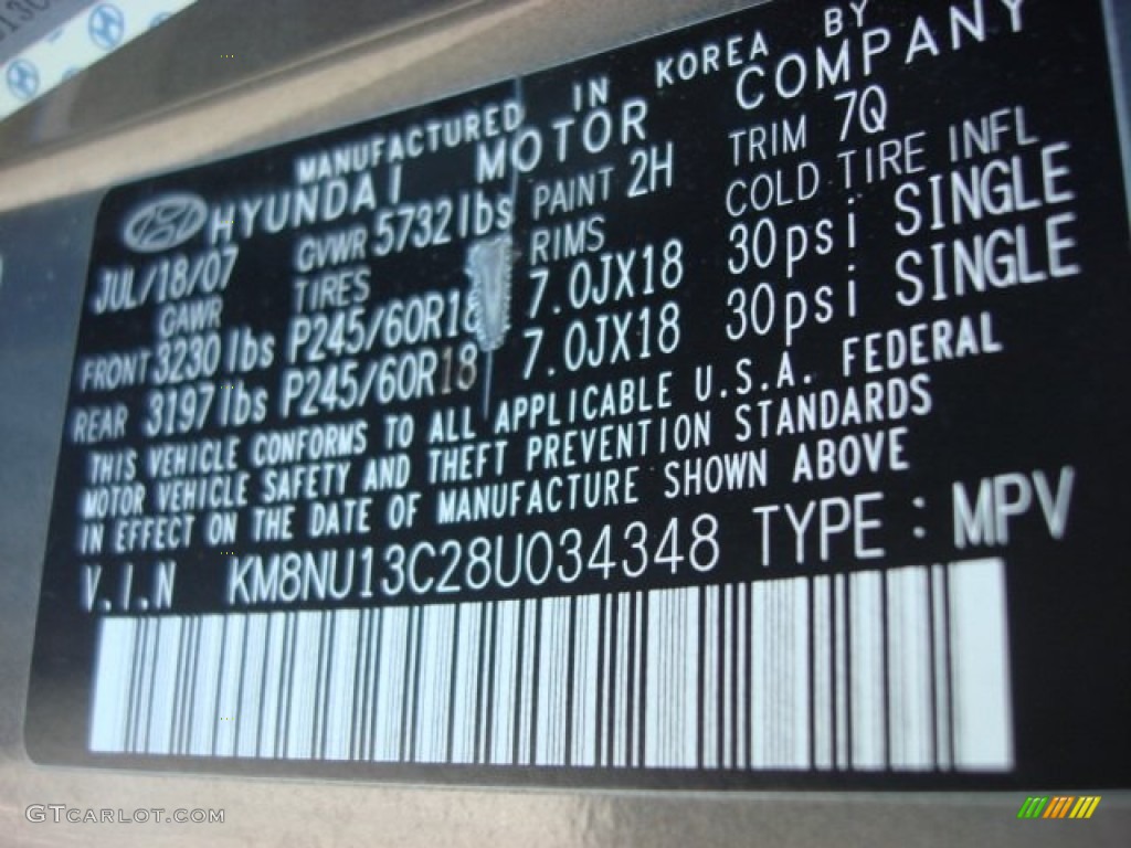 2008 Veracruz Color Code 2H for Natural Khaki Metallic Photo #61673909