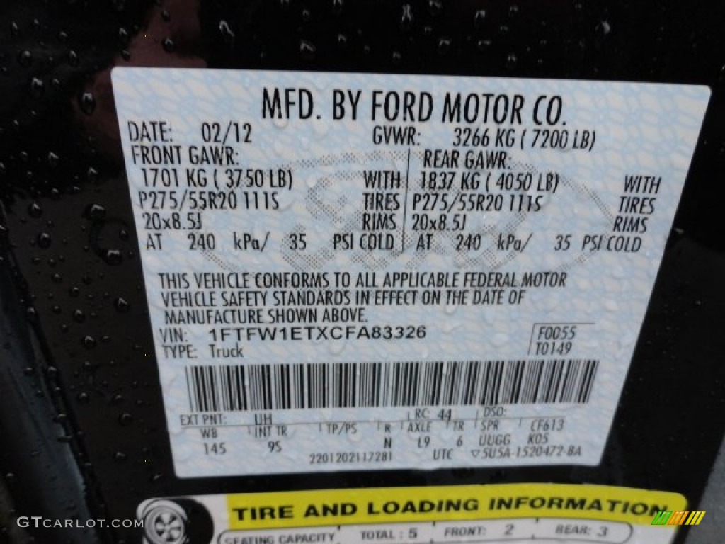 2012 F150 Color Code UH for Tuxedo Black Metallic Photo #61676778