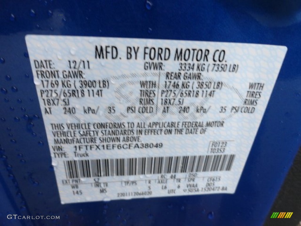 2012 F150 Color Code SZ for Blue Flame Metallic Photo #61678041