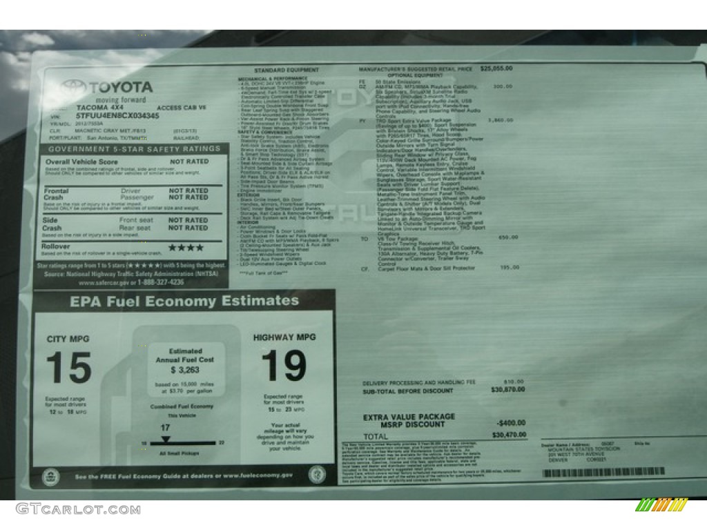2012 Tacoma V6 TRD Sport Access Cab 4x4 - Magnetic Gray Mica / Graphite photo #14