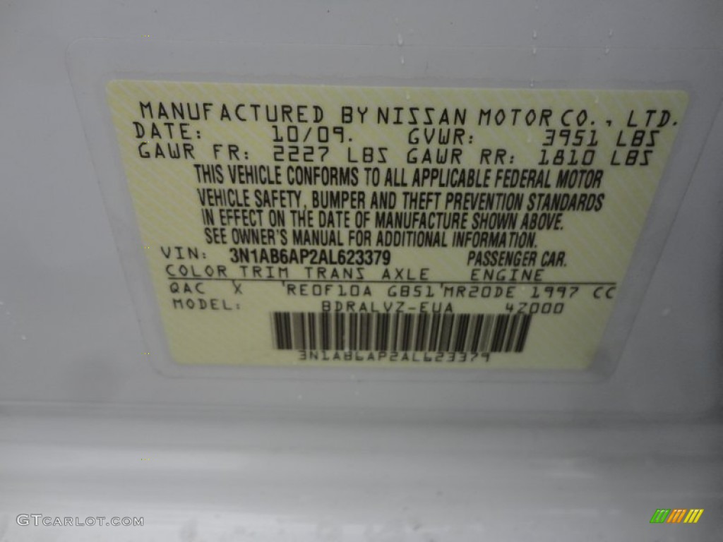 2010 Sentra Color Code QAC for Aspen White Photo #61688754