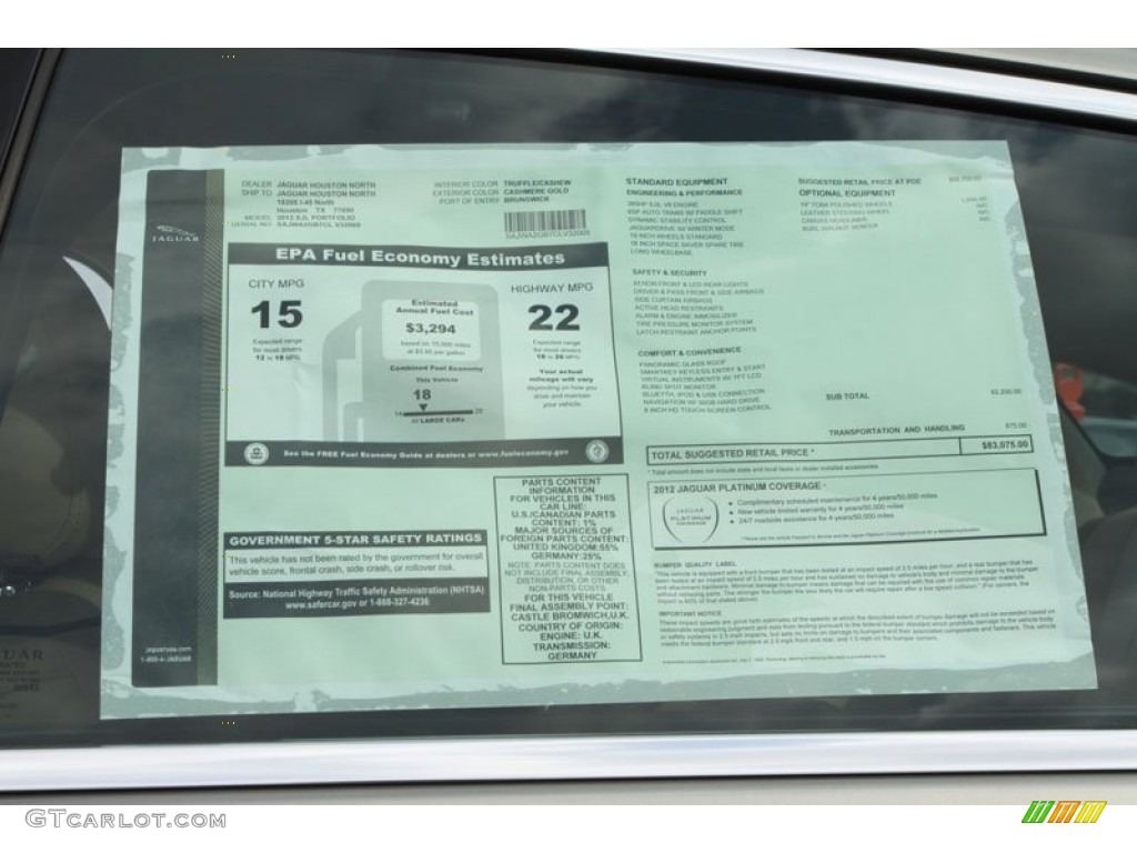 2012 Jaguar XJ XJL Portfolio Window Sticker Photo #61689048