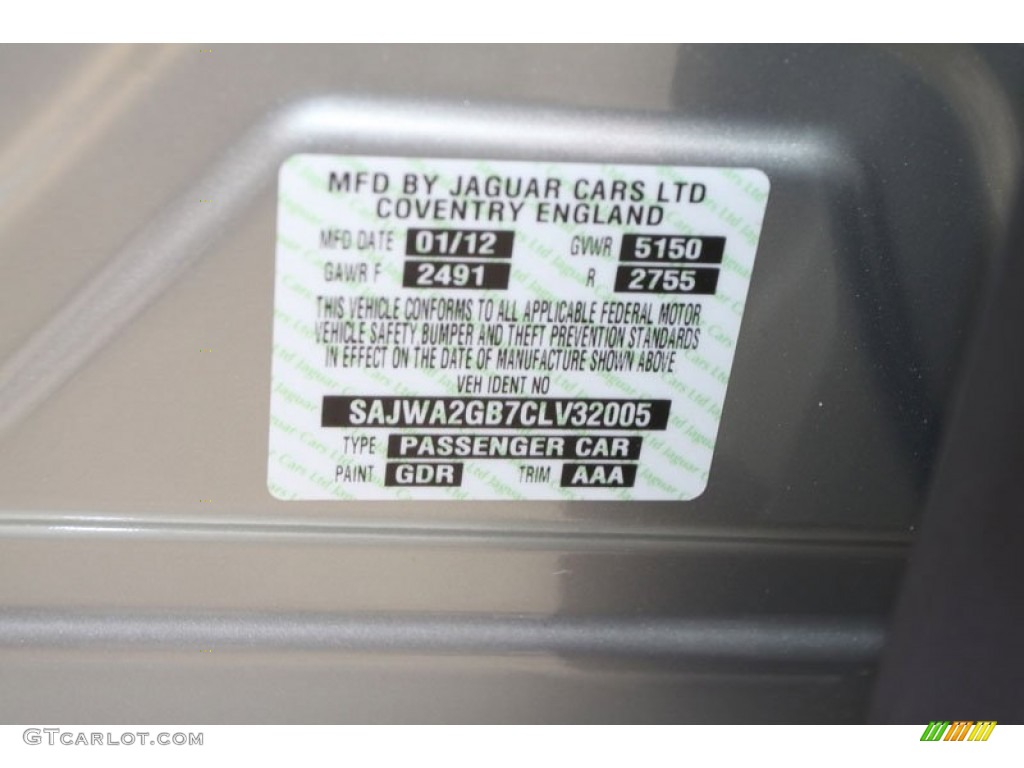 2012 XJ Color Code GDR for Cashmere Metallic Photo #61689055