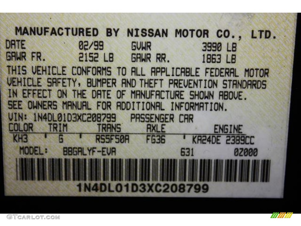 1999 Altima Color Code KH3 for Super Black Photo #61689673