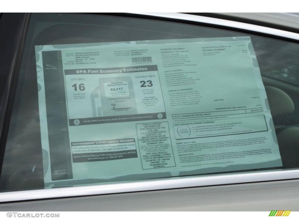 2012 Jaguar XF Standard XF Model Window Sticker Photo #61690433