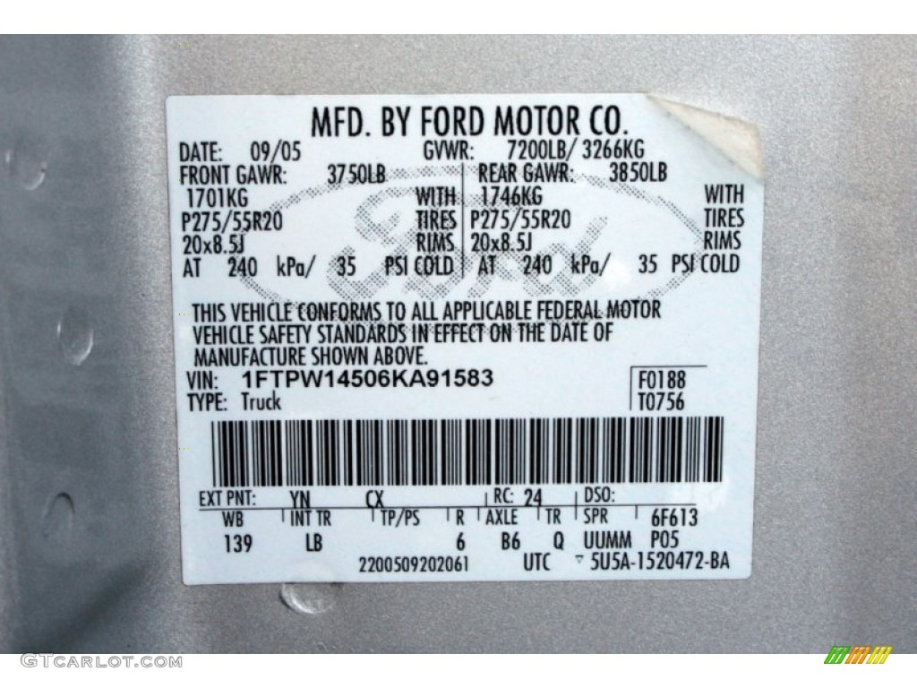 2006 F150 Color Code YN for Silver Metallic Photo #61695230