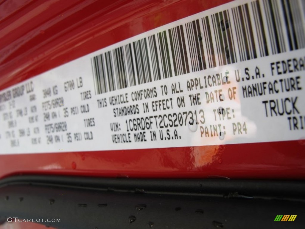 2012 Ram 1500 Color Code PR4 for Flame Red Photo #61707771