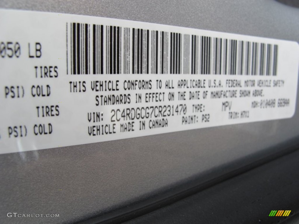 2012 Grand Caravan Color Code PS2 for Bright Silver Metallic Photo #61708773
