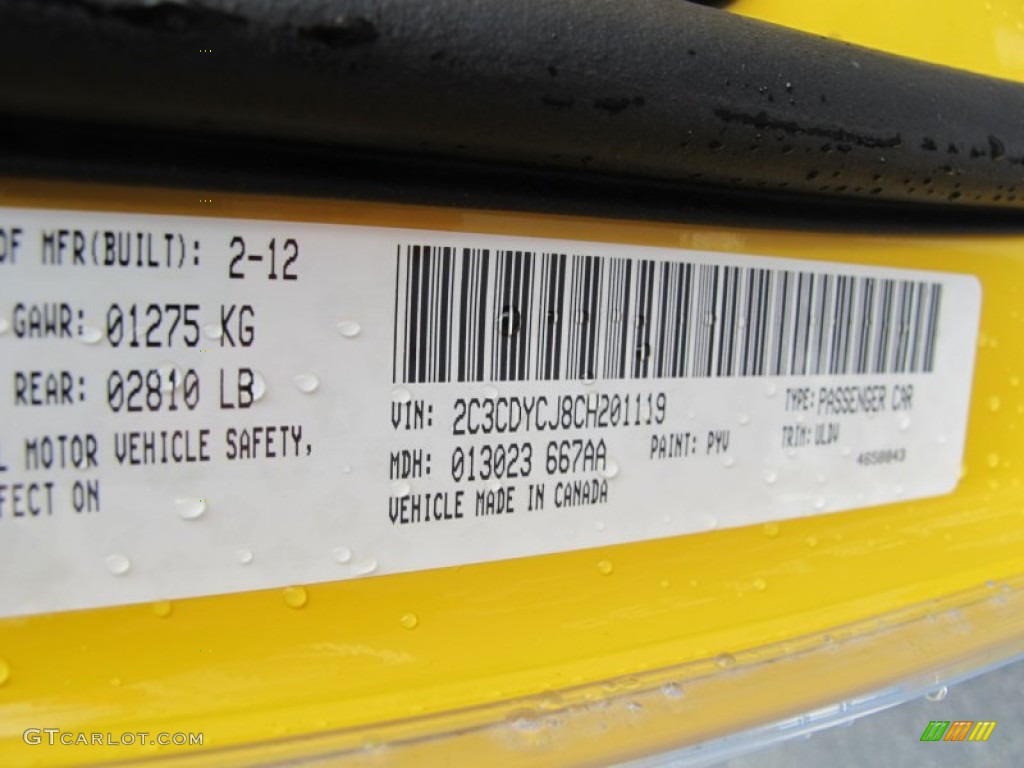 2012 Challenger Color Code PYV for Stinger Yellow Photo #61708908