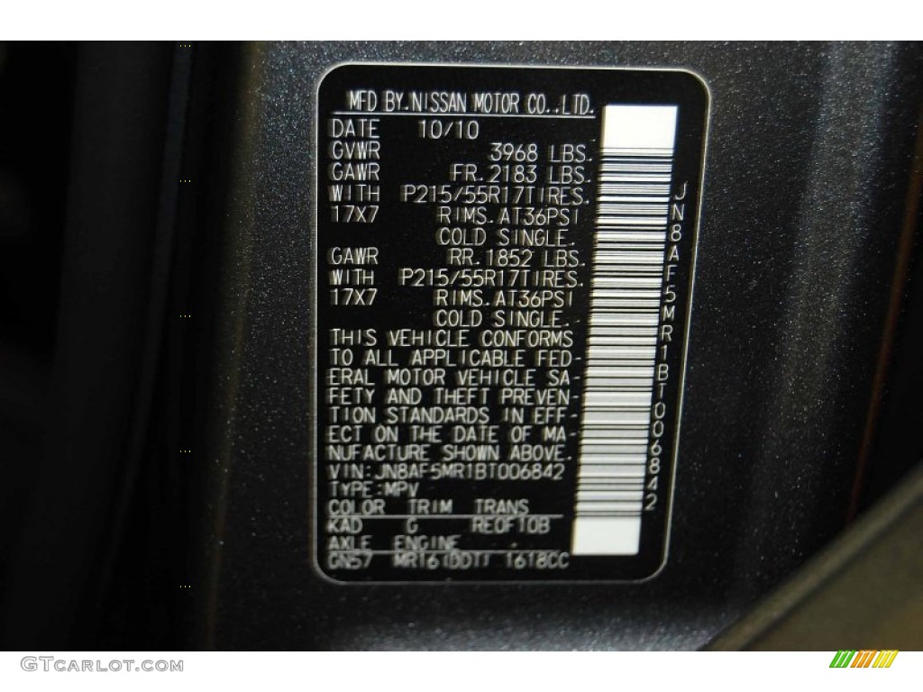 2011 Nissan Juke SL Color Code Photos