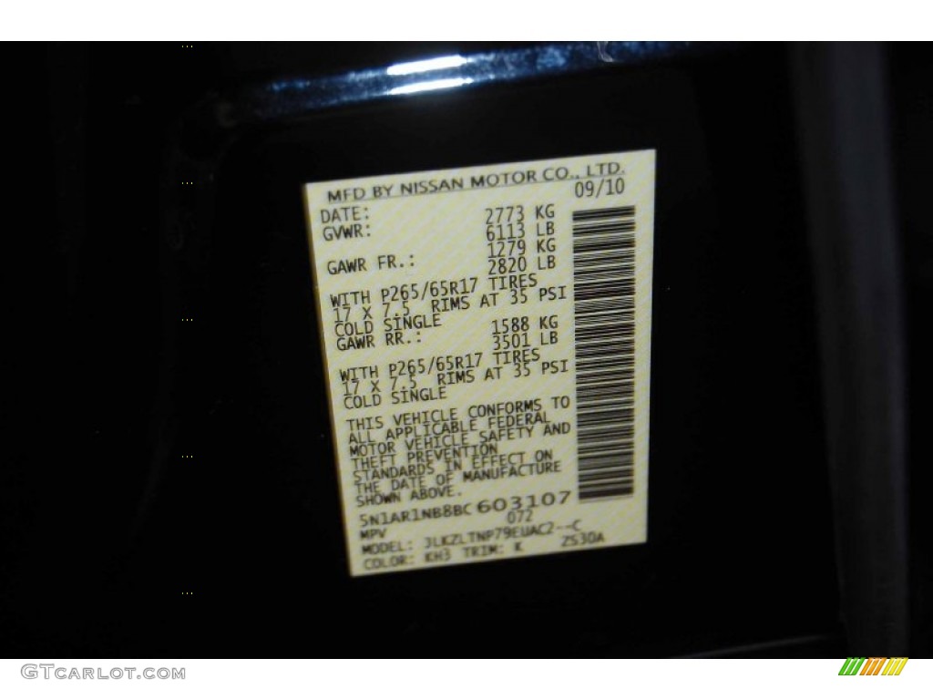 2011 Nissan Pathfinder SV 4x4 Color Code Photos