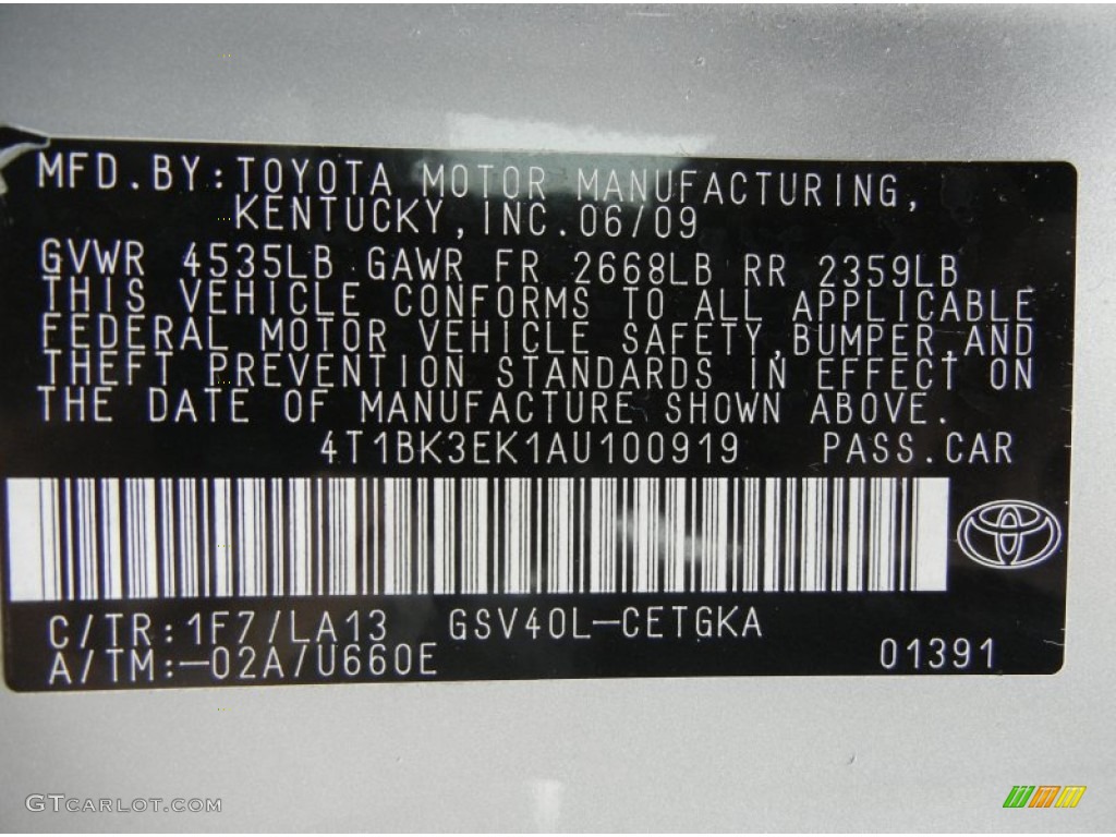 2010 Camry Color Code 1F7 for Classic Silver Metallic Photo #61718328