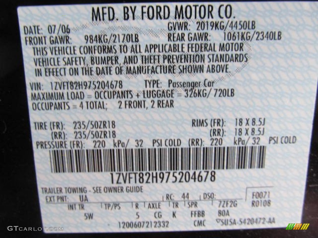 2007 Ford Mustang GT Deluxe Coupe Color Code Photos