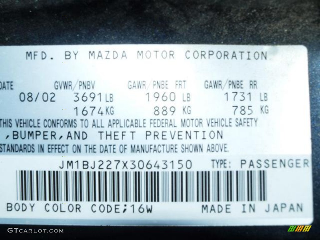 2003 Mazda Protege MAZDASPEED Color Code Photos