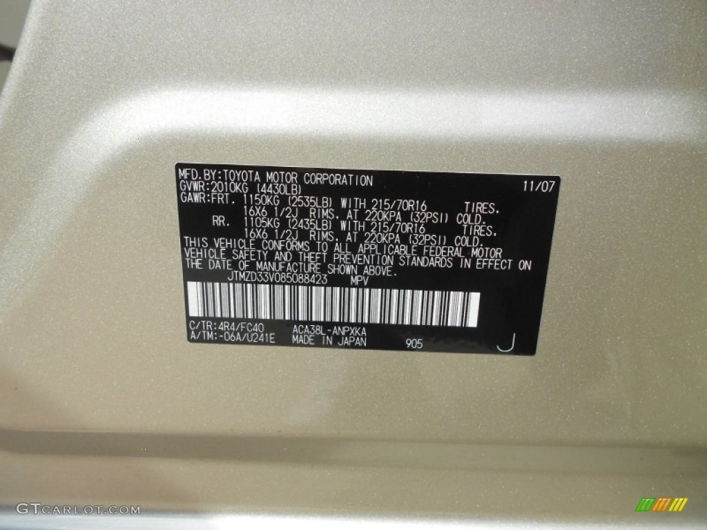 2008 RAV4 Color Code 4R4 for Savannah Metallic Photo #61736139