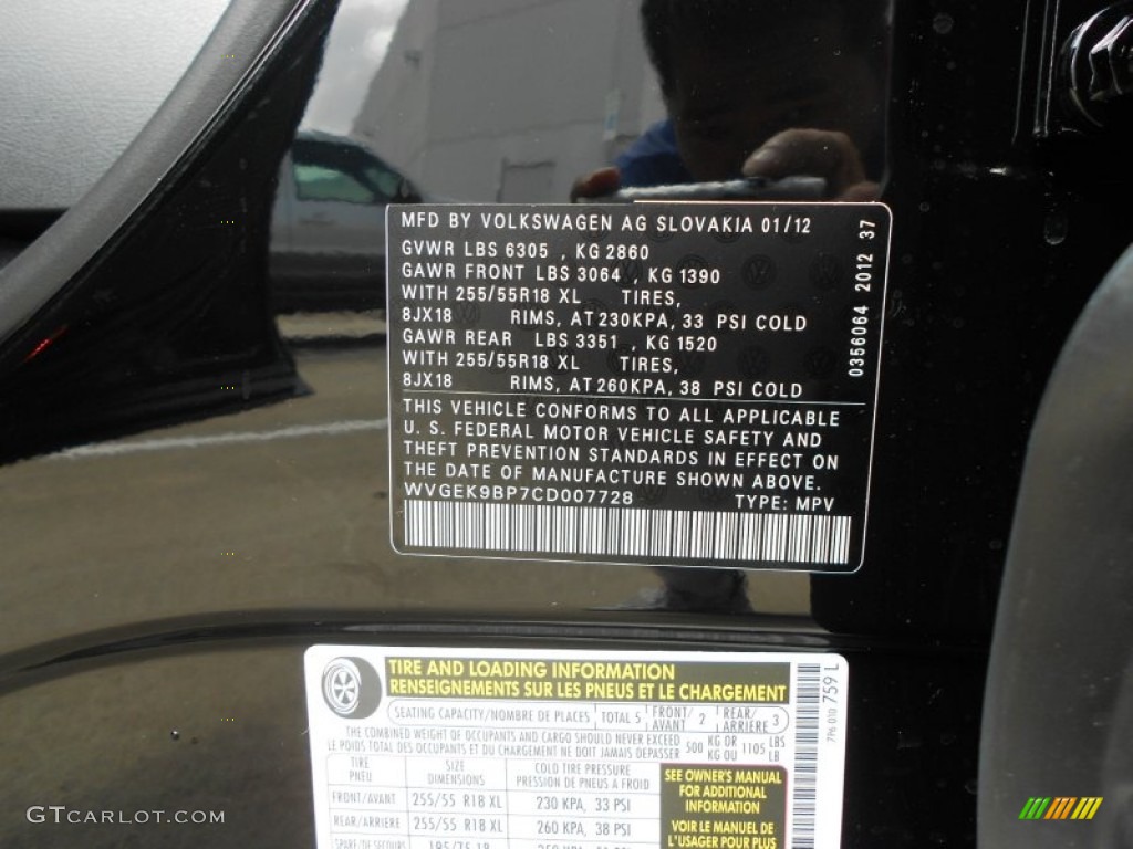 2012 Volkswagen Touareg TDI Sport 4XMotion Info Tag Photo #61738464