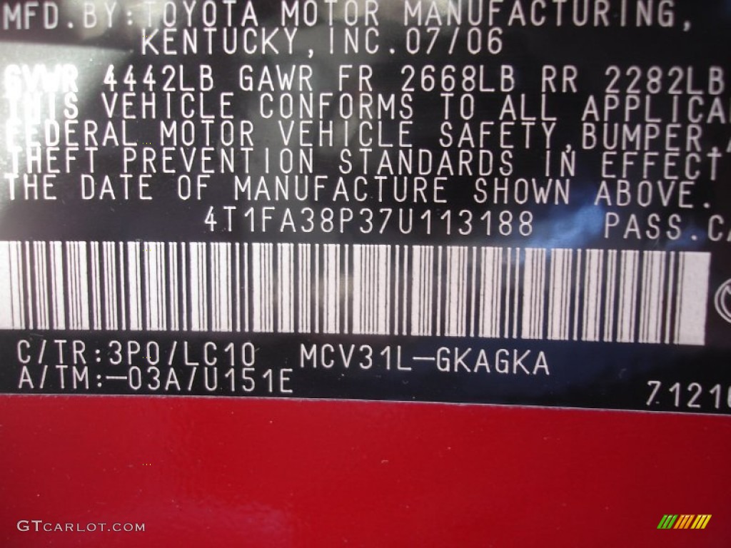 2007 Solara Color Code 3P0 for Absolutely Red Photo #61744612