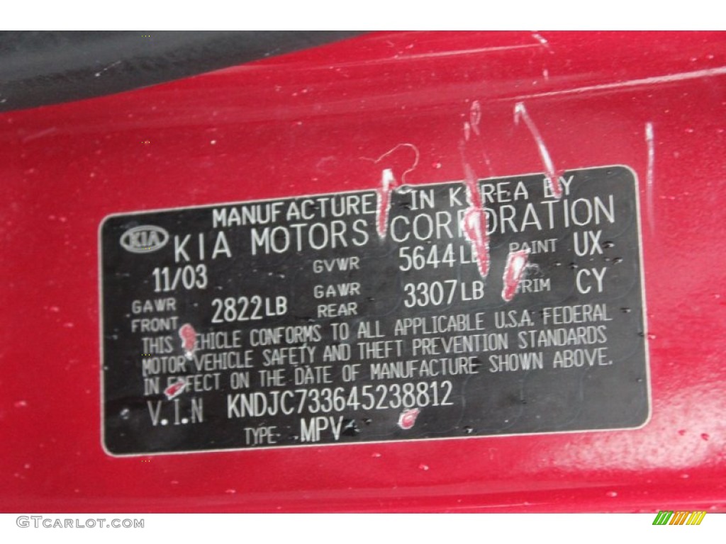 2004 Sorento Color Code UX for Ruby Red Metallic Photo #61746586