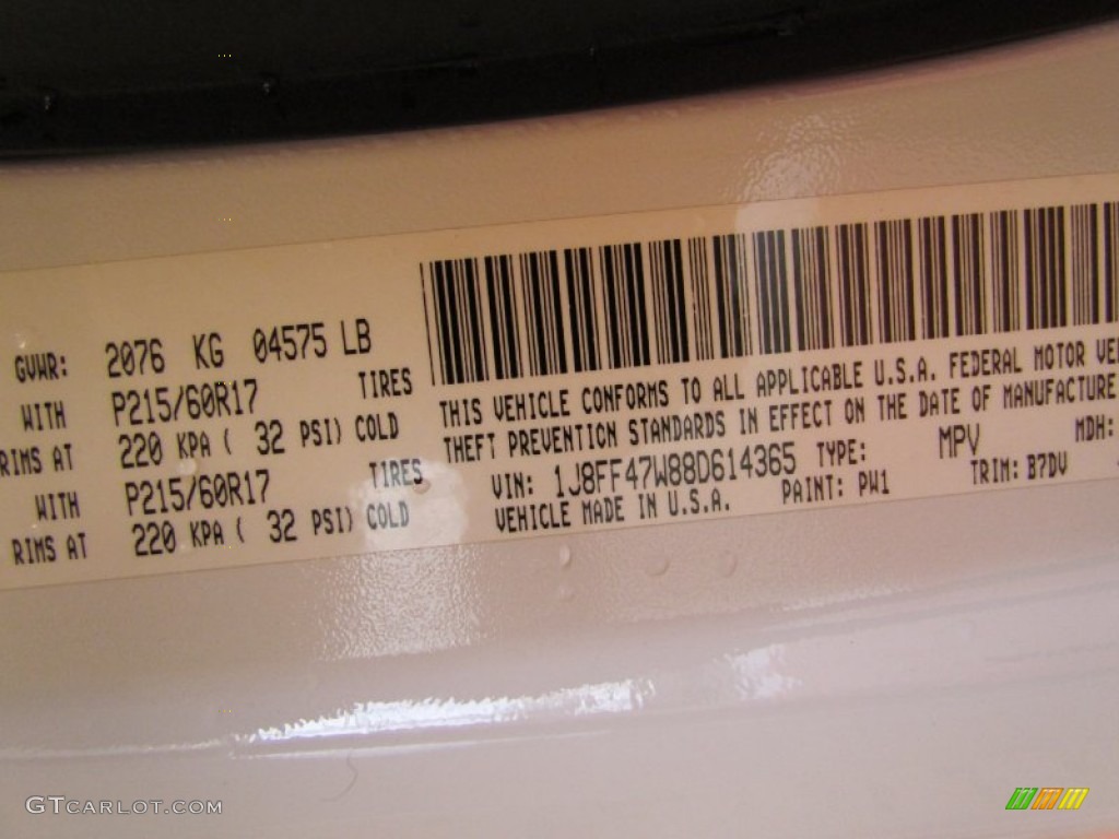 2008 Compass Color Code PW1 for Stone White Photo #61750013